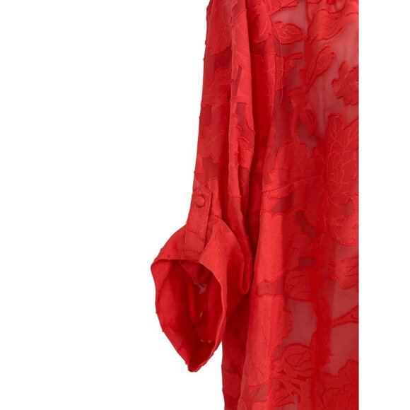 Torrid Blouse Harper Chiffon Clip Floral Pullover 3/4 Sleeve Sheer Coral Size 1X - Picture 4 of 11
